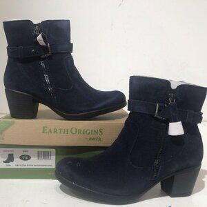 NEW Earth Womens Tori Suede Water Repellent Bootie Shoes, Navy 7.5